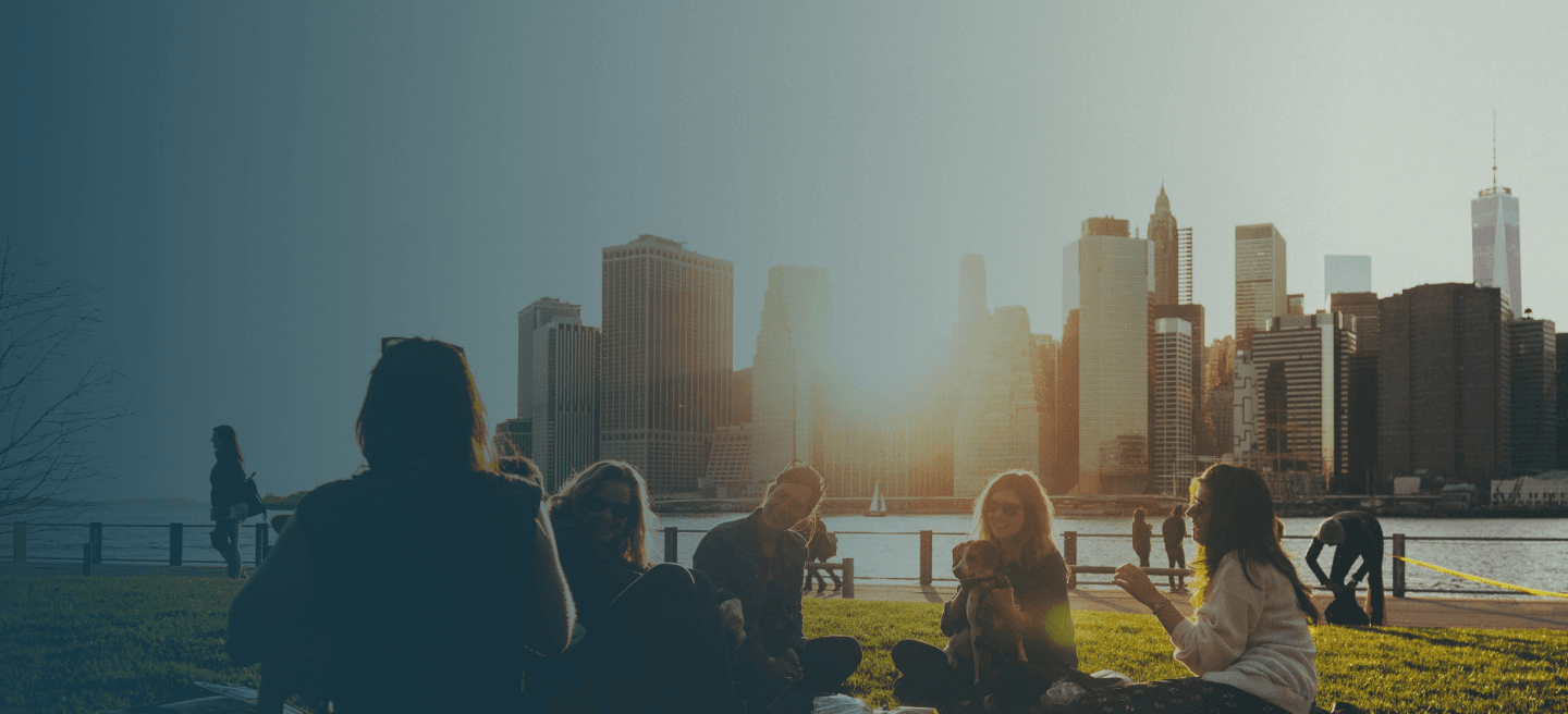 People gathered at a city park